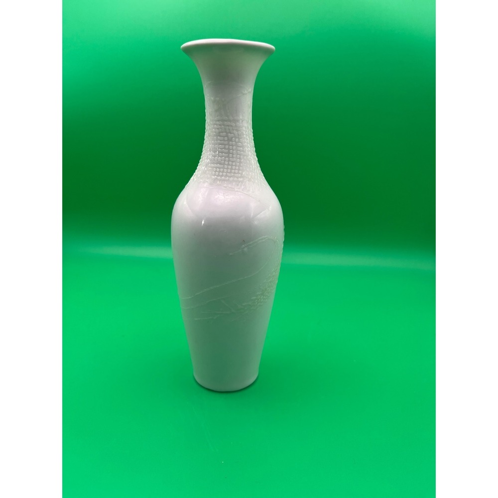 Mid-Century Modern MCM German Bisque Porcelain White Matte‎ Relief Op Bud Vase